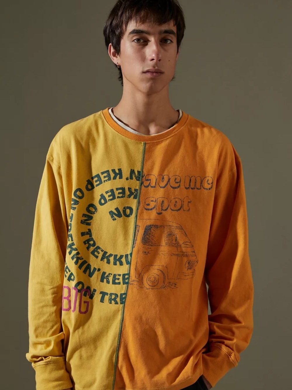 BDG Two-Tone Yellow & Orange Long-Sleeve Graphic Tee